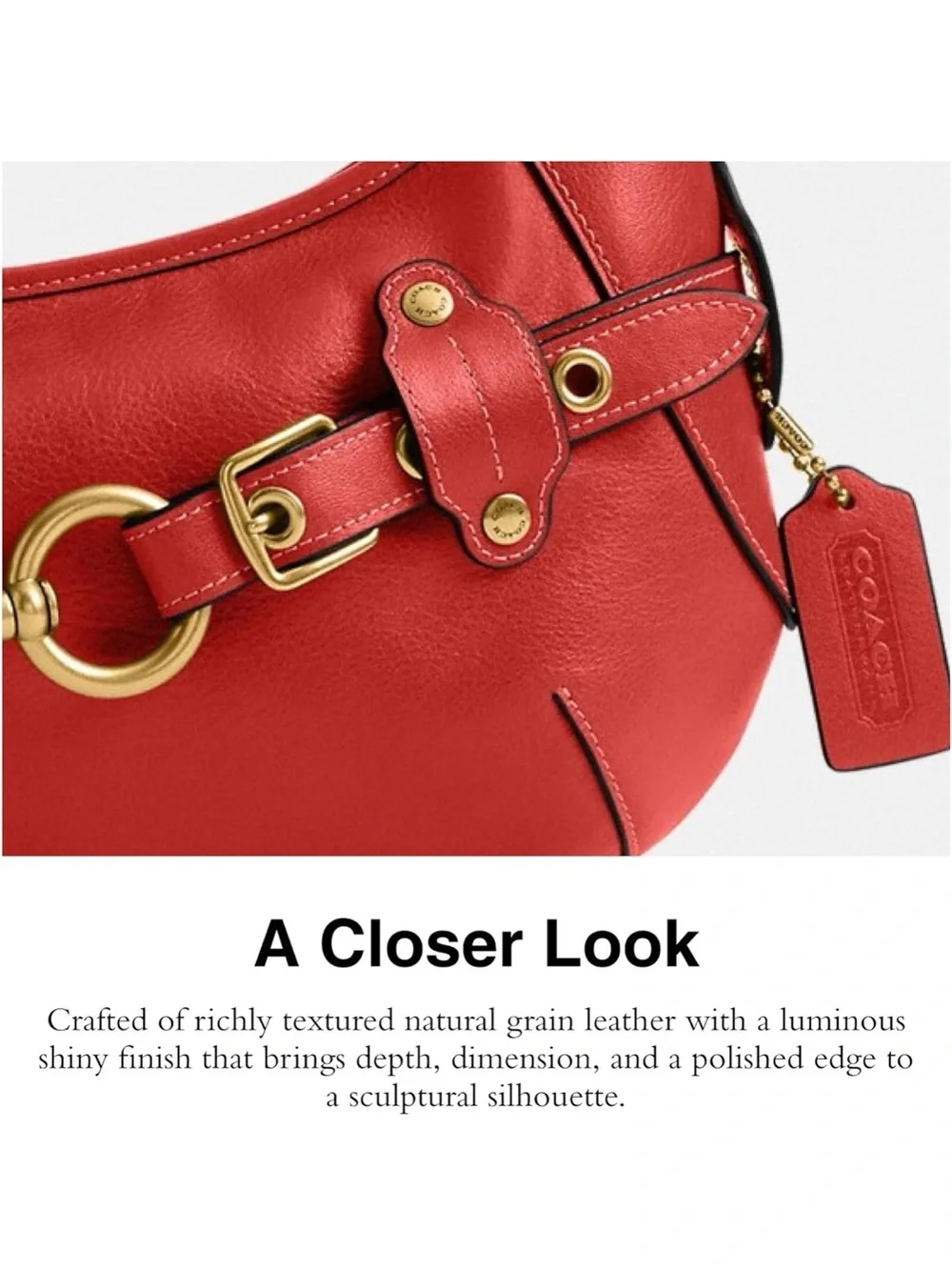 New Coach Red Belted Ergo Leather Shoulder Bag with Gold -Horsebit Detail